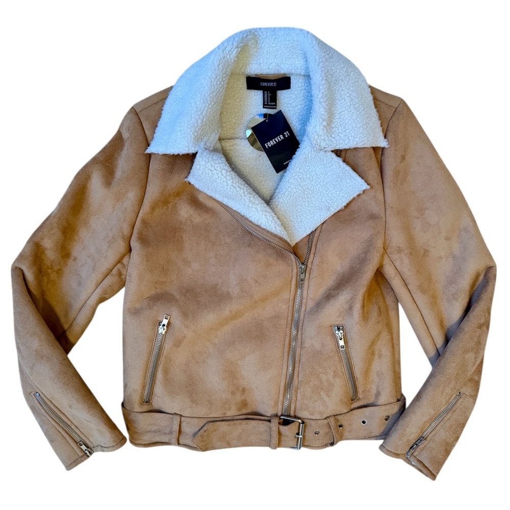 FOREVER 21 FAUX SUEDE JACKET WITH SHERPA LINING!! NEW WITH TAGS!!